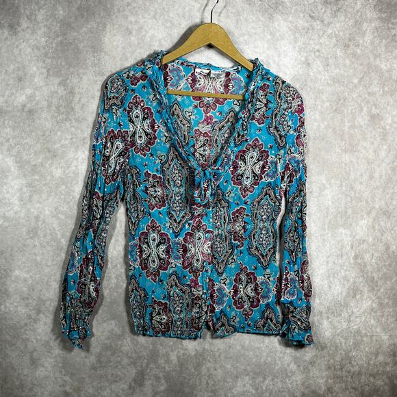 Vintage No Boundaries Blouse Womens Large 11/13 Juniors Blue Floral Ruffle Boho‎ - Picture 1 of 8